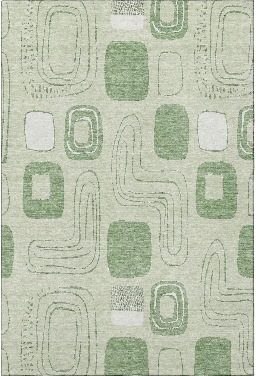 Mint Green And Ivory Geometric Washable Area Rug With UV Protection Photo 3