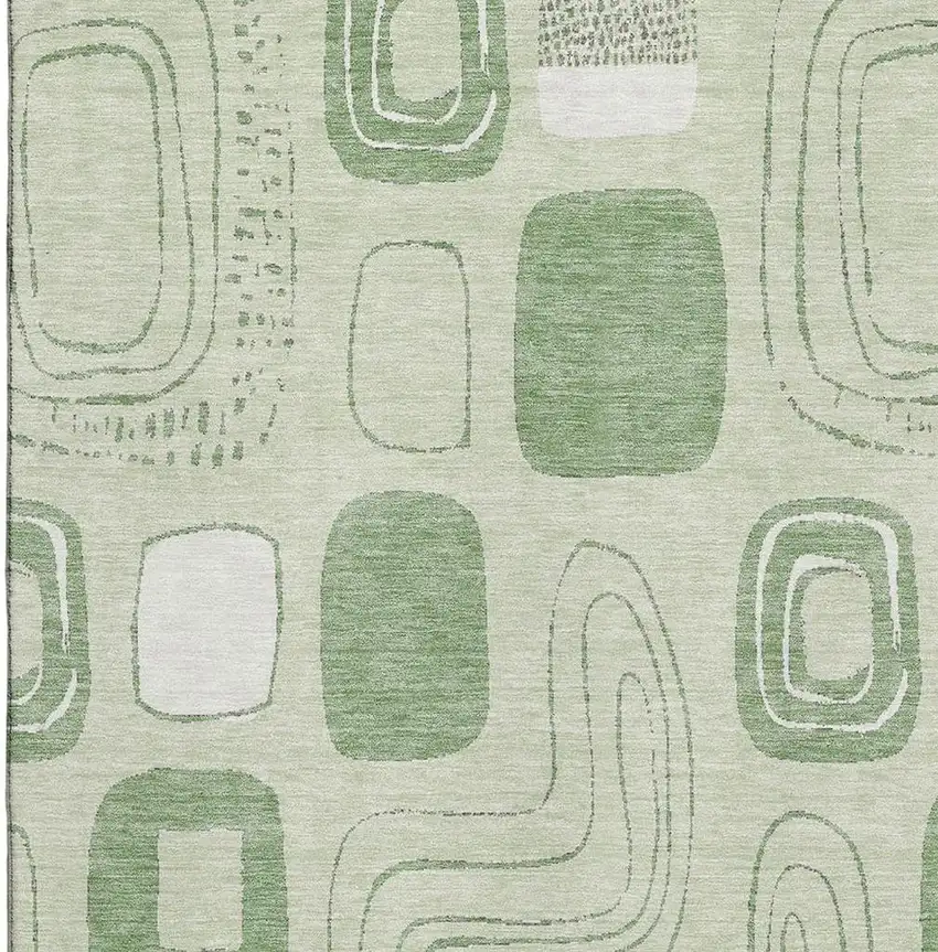 Mint Green And Ivory Geometric Washable Area Rug With UV Protection Photo 2