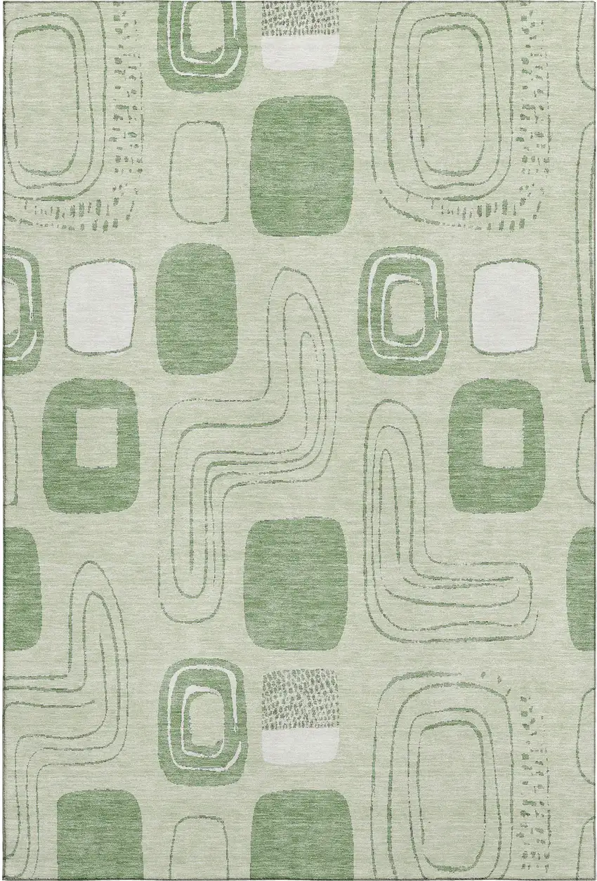 Mint Green And Ivory Geometric Washable Area Rug With UV Protection Photo 1