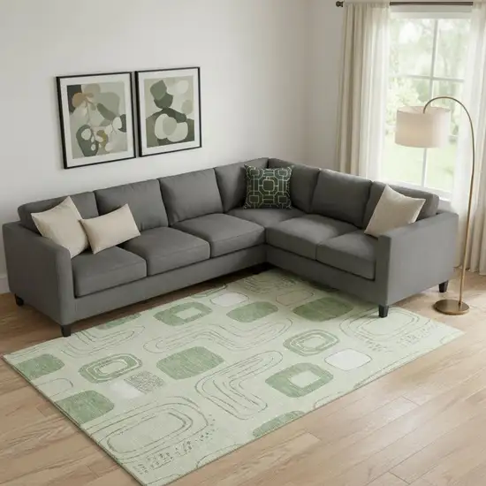 Mint Green And Ivory Geometric Washable Area Rug With UV Protection Photo 2