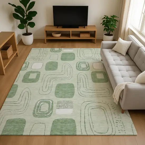 Mint Green And Ivory Geometric Washable Area Rug With UV Protection Photo 5