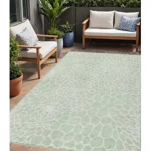 Photo of Mint Green And Ivory Geometric Washable Indoor Outdoor Area Rug