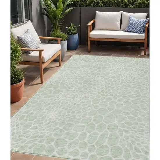 Mint Green And Ivory Geometric Washable Indoor Outdoor Area Rug Photo 1