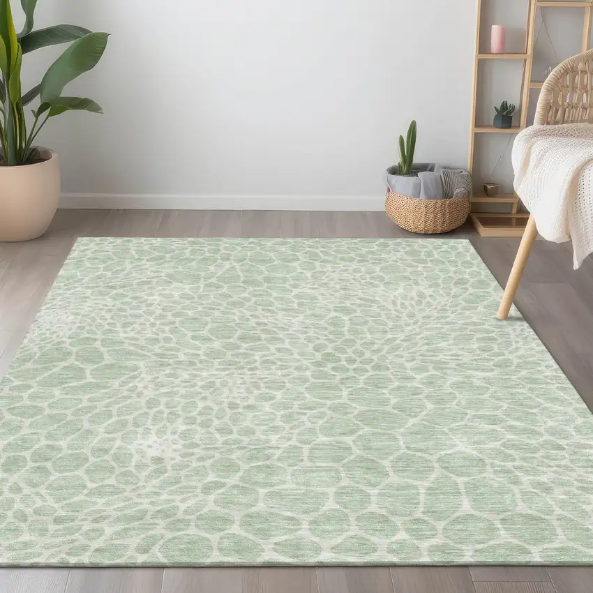 Mint Green And Ivory Geometric Washable Indoor Outdoor Area Rug Photo 9