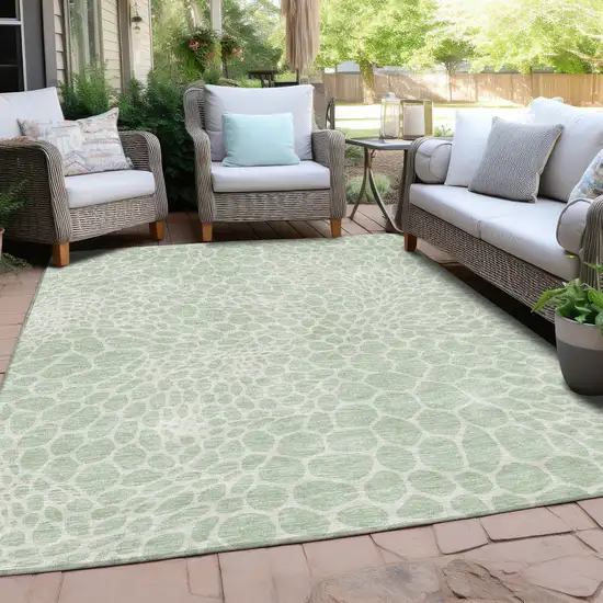 Mint Green And Ivory Geometric Washable Indoor Outdoor Area Rug Photo 8