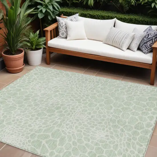Mint Green And Ivory Geometric Washable Indoor Outdoor Area Rug Photo 1