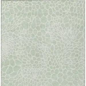 Photo of Mint Green And Ivory Geometric Washable Indoor Outdoor Area Rug