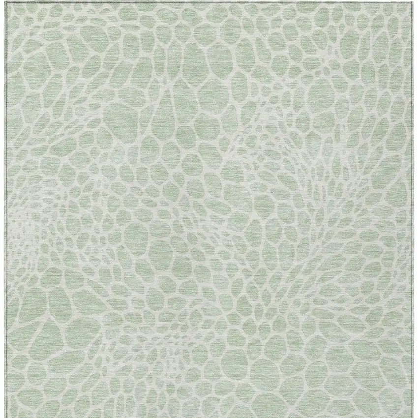 Mint Green And Ivory Geometric Washable Indoor Outdoor Area Rug Photo 7