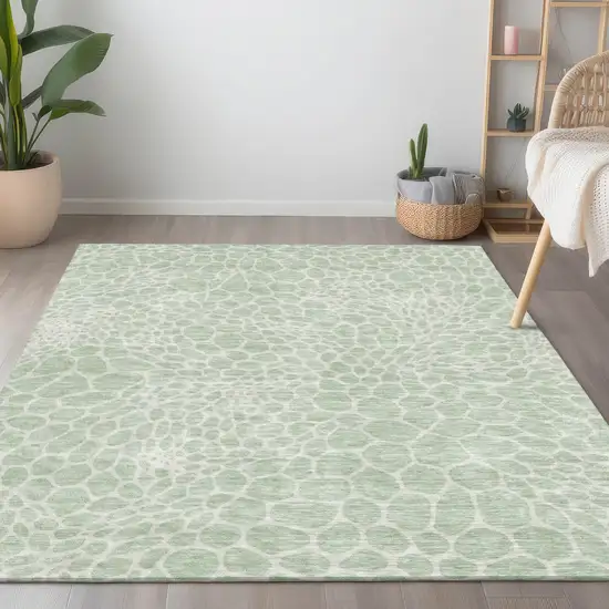 Mint Green And Ivory Geometric Washable Indoor Outdoor Area Rug Photo 9