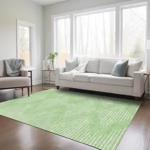 Photo of Mint Green And Ivory Geometric Washable Indoor Outdoor Area Rug