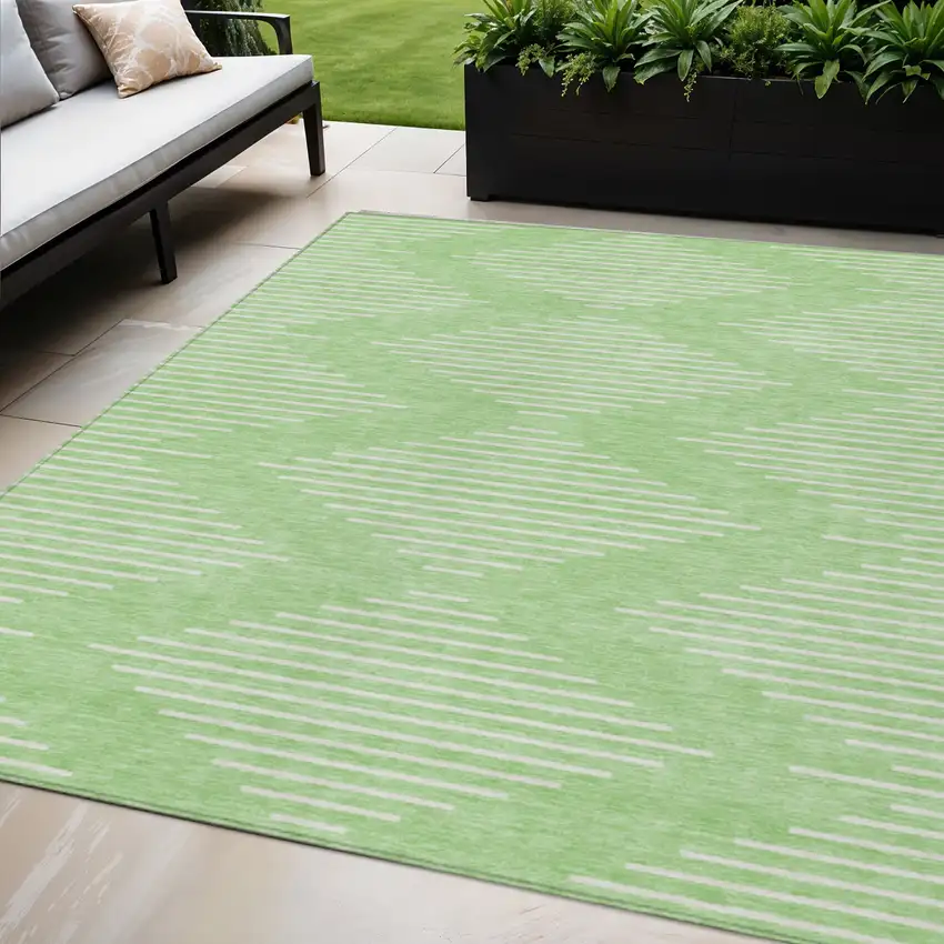Mint Green And Ivory Geometric Washable Indoor Outdoor Area Rug Photo 1