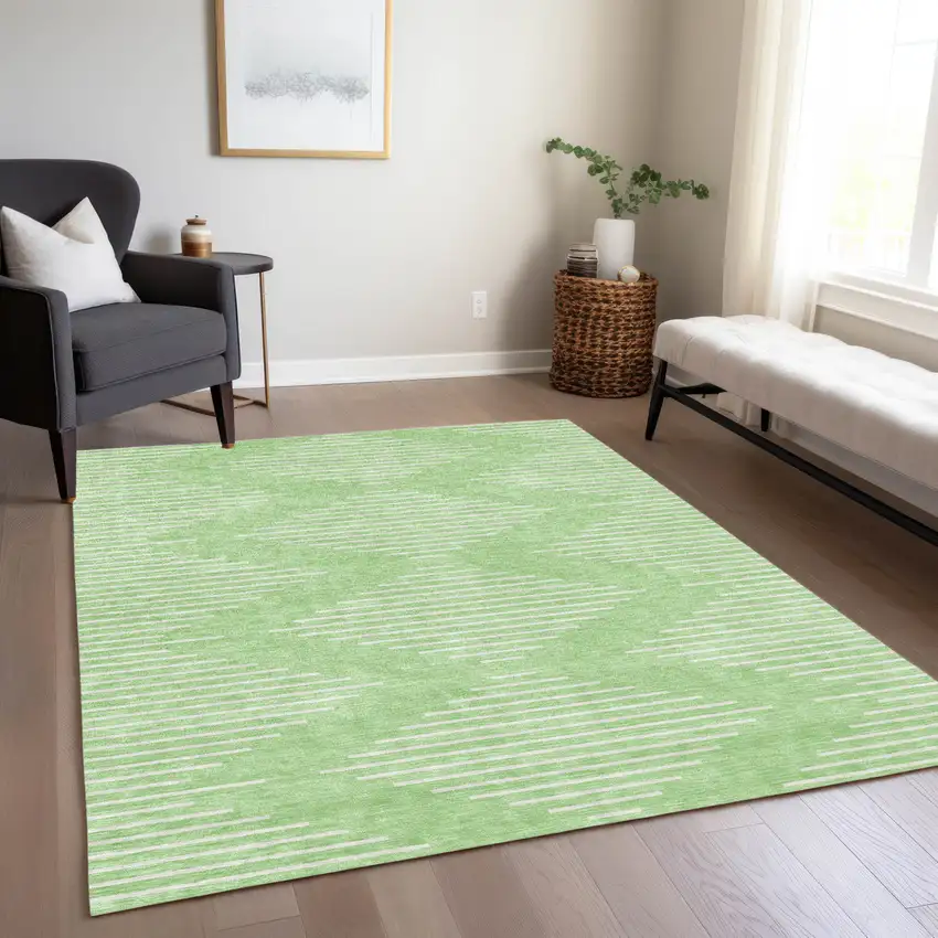 Mint Green And Ivory Geometric Washable Indoor Outdoor Area Rug Photo 7
