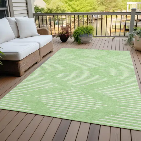 Mint Green And Ivory Geometric Washable Indoor Outdoor Area Rug Photo 6