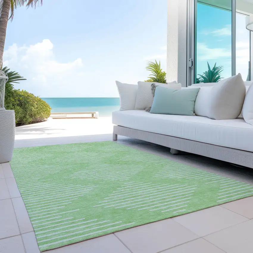 Mint Green And Ivory Geometric Washable Indoor Outdoor Area Rug Photo 9