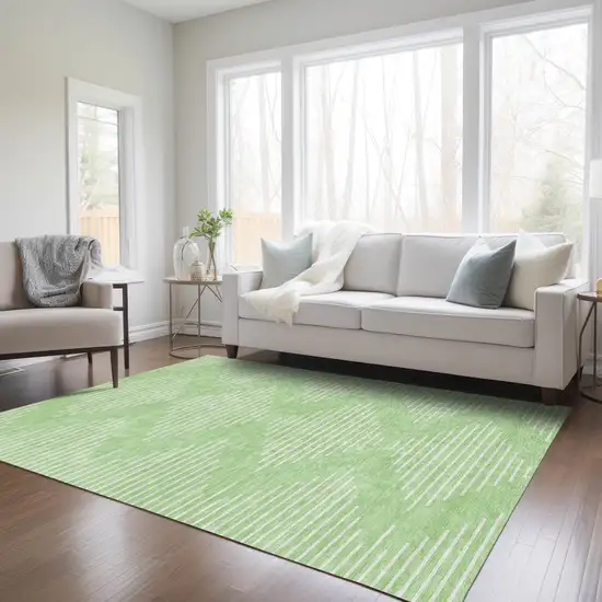 Mint Green And Ivory Geometric Washable Indoor Outdoor Area Rug Photo 9