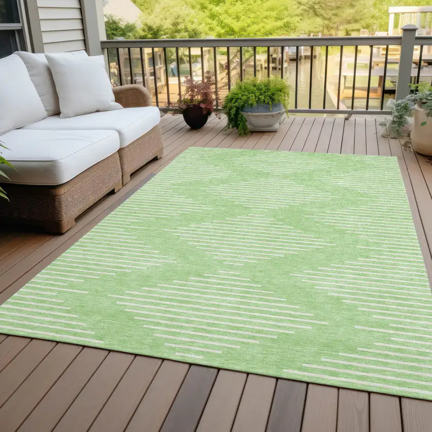 Mint Green And Ivory Geometric Washable Indoor Outdoor Area Rug Photo 7