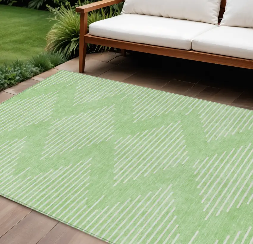 Mint Green And Ivory Geometric Washable Indoor Outdoor Area Rug Photo 1