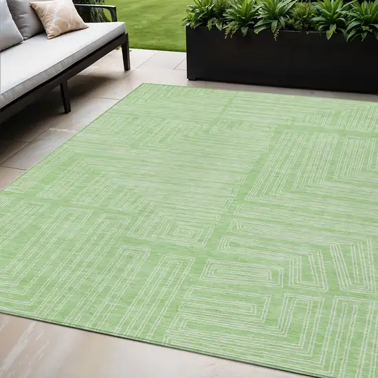 Mint Green And Ivory Geometric Washable Indoor Outdoor Area Rug Photo 1