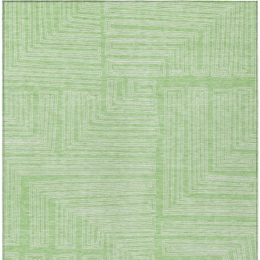 Mint Green And Ivory Geometric Washable Indoor Outdoor Area Rug Photo 6