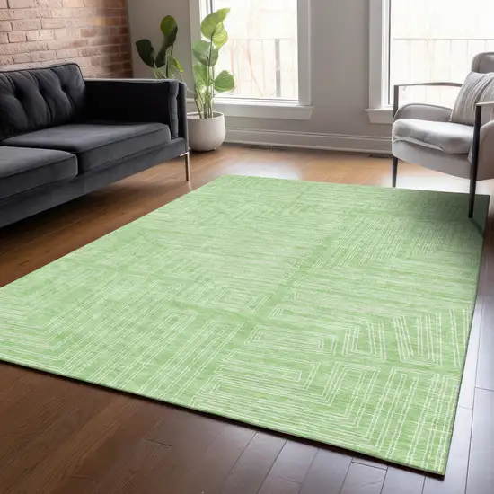 Mint Green And Ivory Geometric Washable Indoor Outdoor Area Rug Photo 8