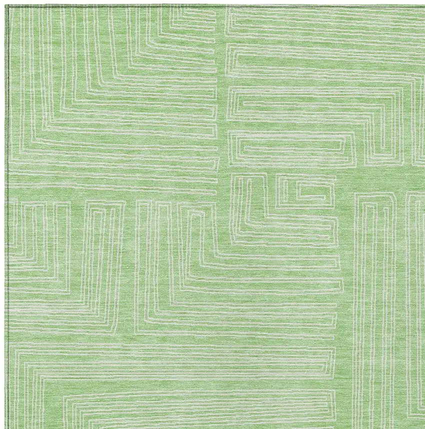 Mint Green And Ivory Geometric Washable Indoor Outdoor Area Rug Photo 5