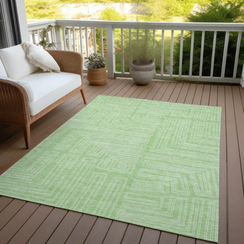 Mint Green And Ivory Geometric Washable Indoor Outdoor Area Rug Photo 7