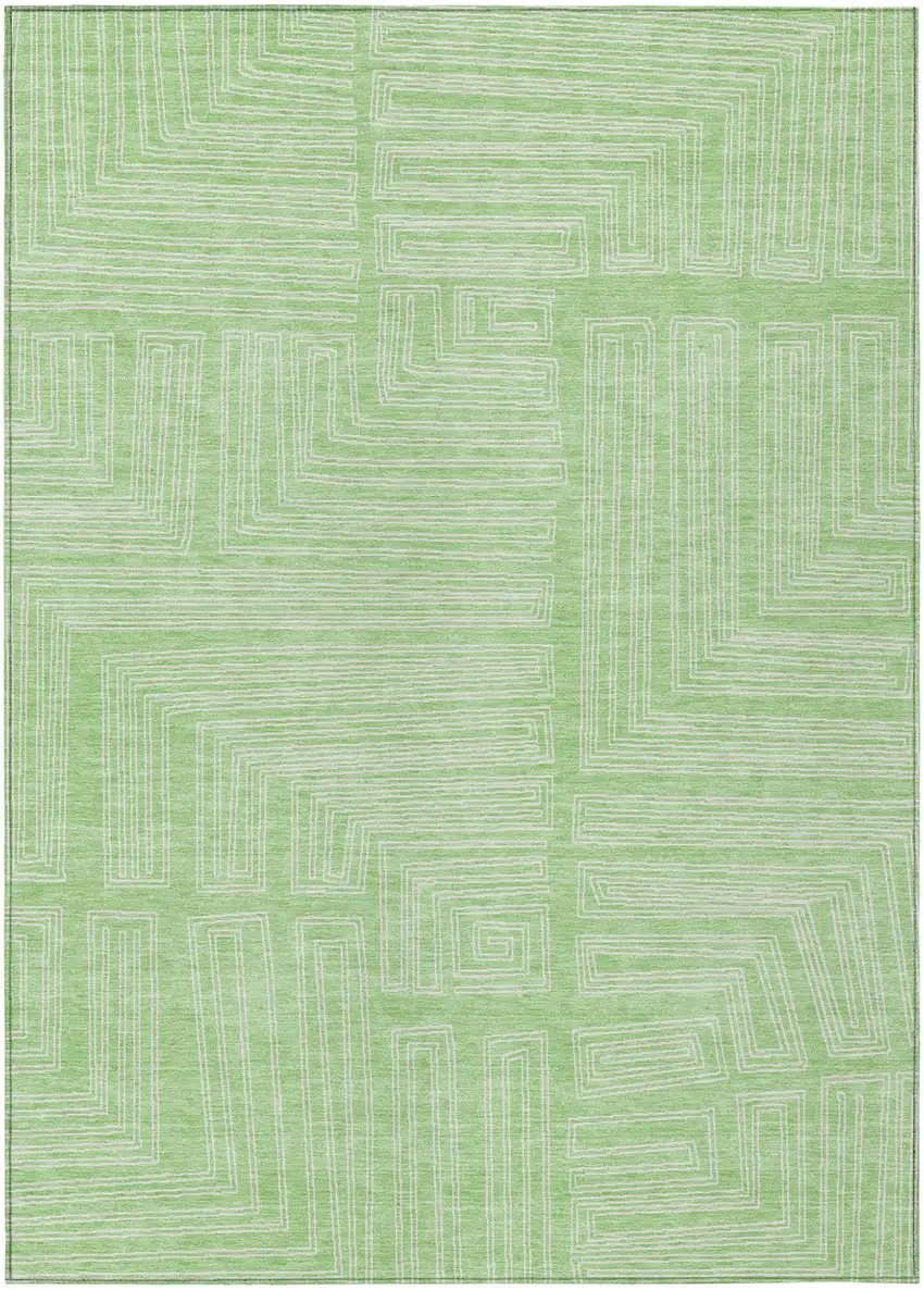 Mint Green And Ivory Geometric Washable Indoor Outdoor Area Rug Photo 2