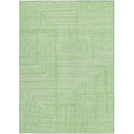 Mint Green And Ivory Geometric Washable Indoor Outdoor Area Rug Photo 6