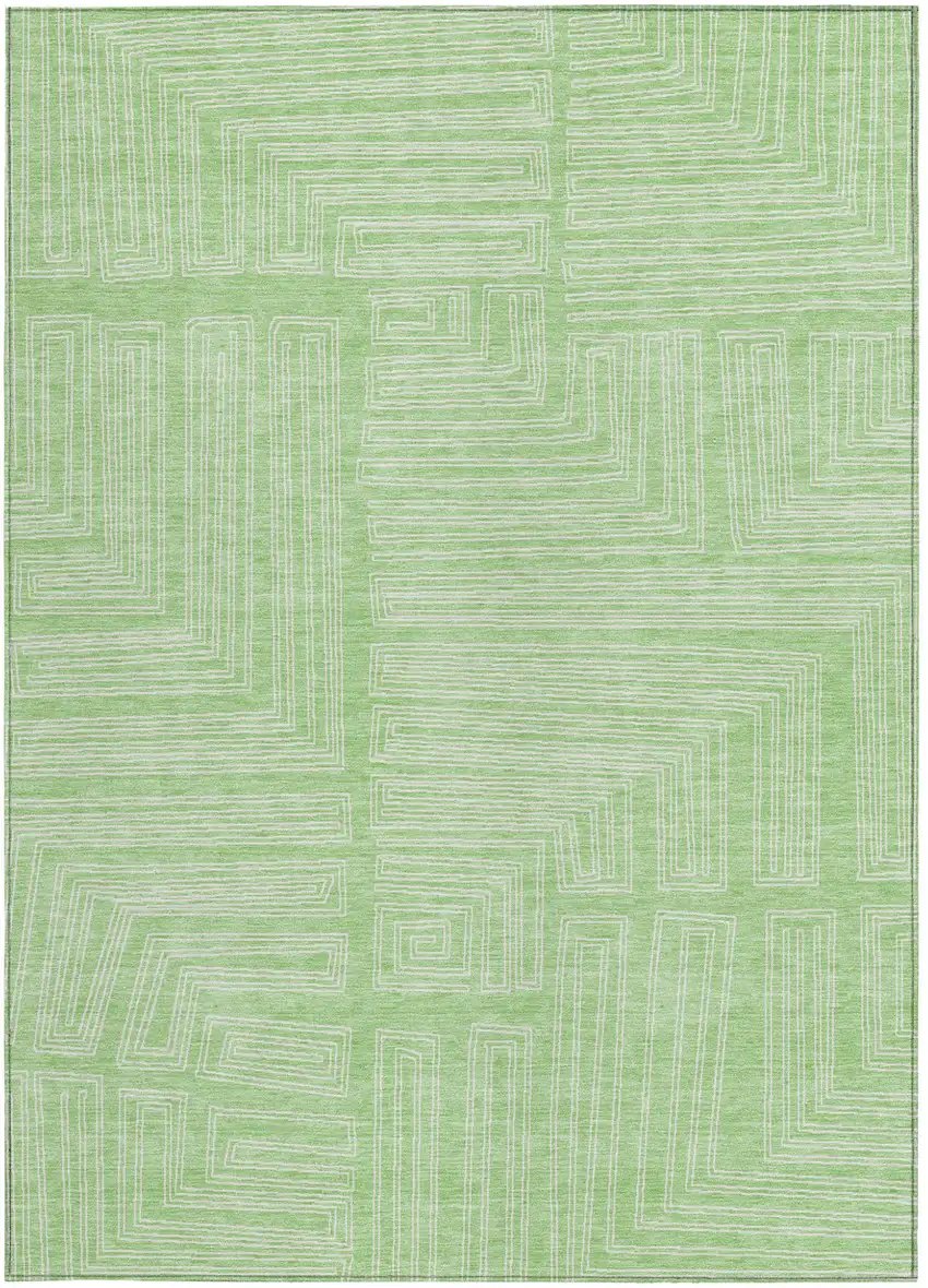 Mint Green And Ivory Geometric Washable Indoor Outdoor Area Rug Photo 6