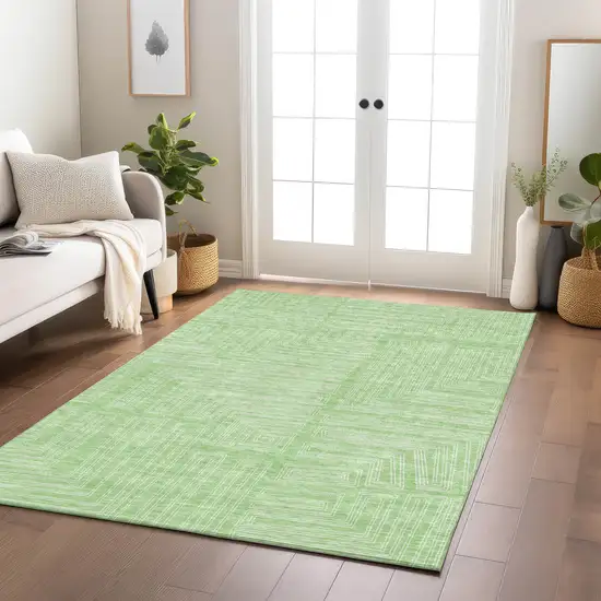 Mint Green And Ivory Geometric Washable Indoor Outdoor Area Rug Photo 9