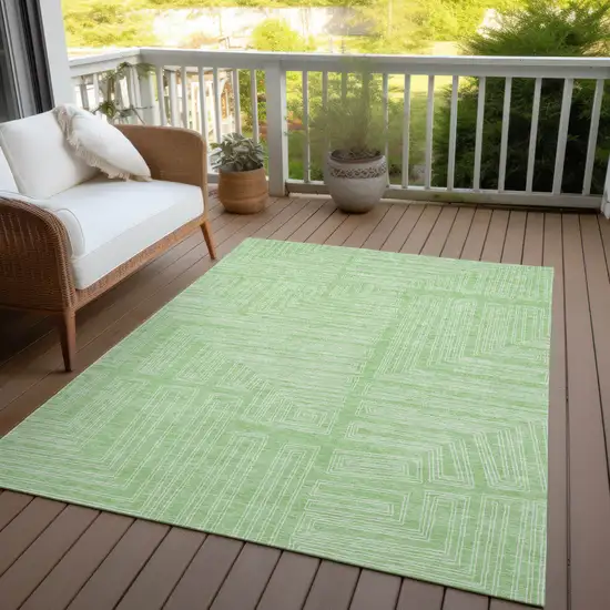 Mint Green And Ivory Geometric Washable Indoor Outdoor Area Rug Photo 7