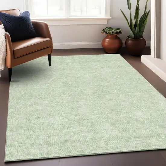 Mint Green And Ivory Geometric Washable Indoor Outdoor Area Rug Photo 8