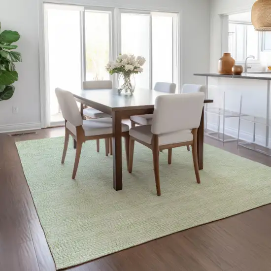 Mint Green And Ivory Geometric Washable Indoor Outdoor Area Rug Photo 9
