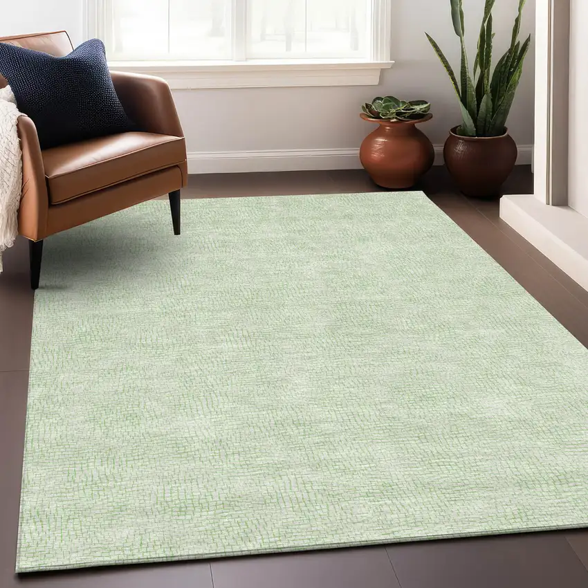 Mint Green And Ivory Geometric Washable Indoor Outdoor Area Rug Photo 8