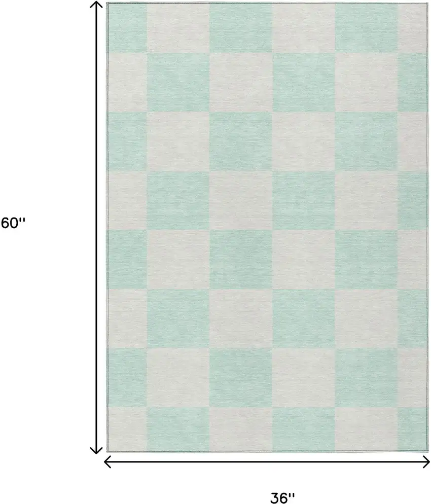 Mint Green And Ivory Geometric Washable Indoor Outdoor Area Rug Photo 3