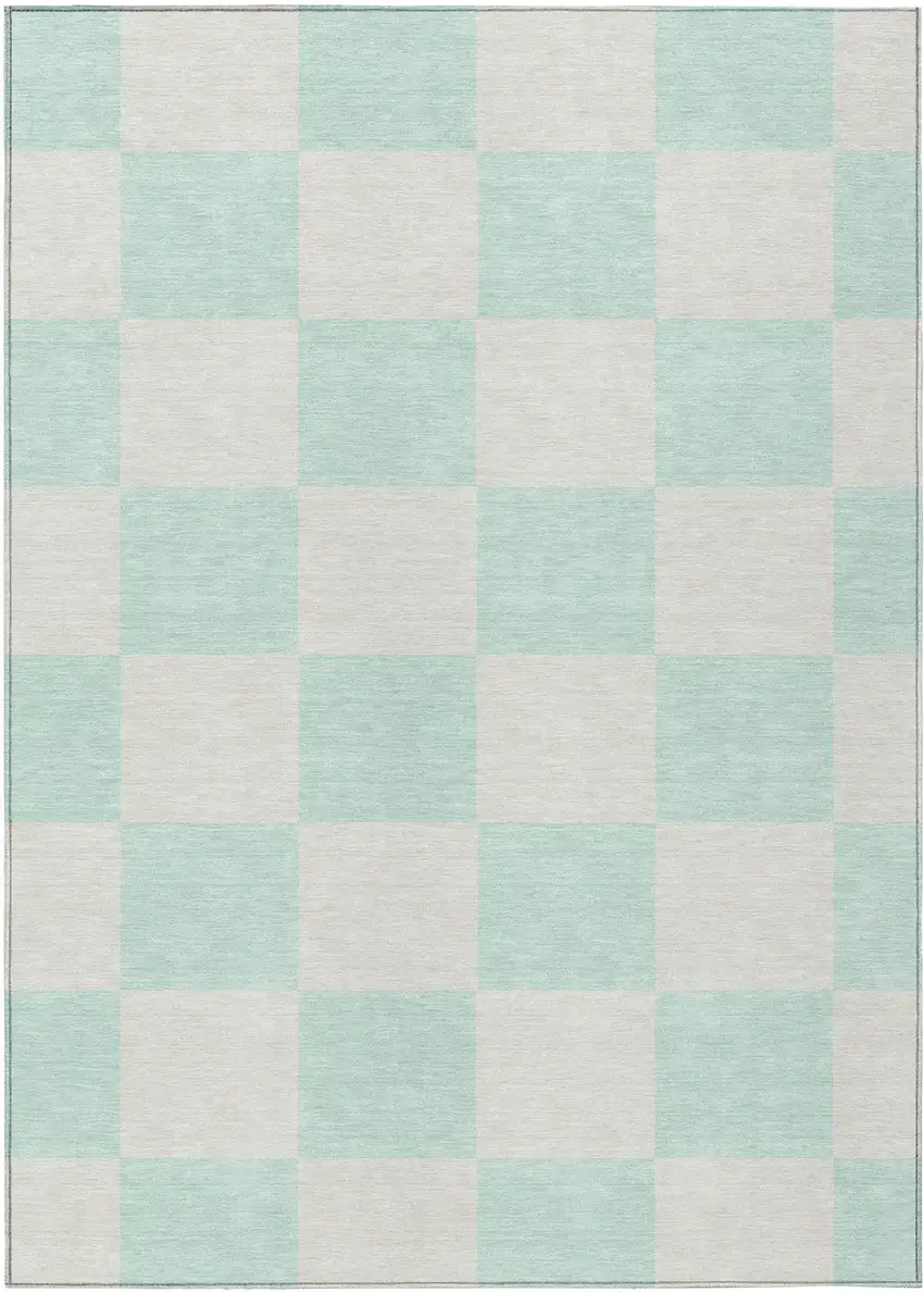 Mint Green And Ivory Geometric Washable Indoor Outdoor Area Rug Photo 2