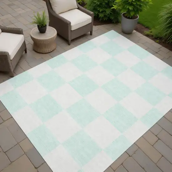 Mint Green And Ivory Geometric Washable Indoor Outdoor Area Rug Photo 7