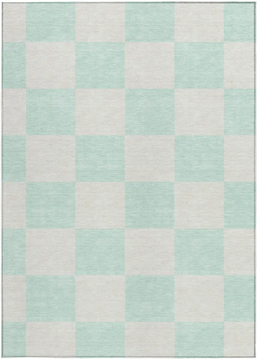 Mint Green And Ivory Geometric Washable Indoor Outdoor Area Rug Photo 4