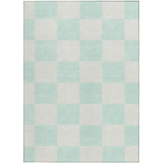 Mint Green And Ivory Geometric Washable Indoor Outdoor Area Rug Photo 4