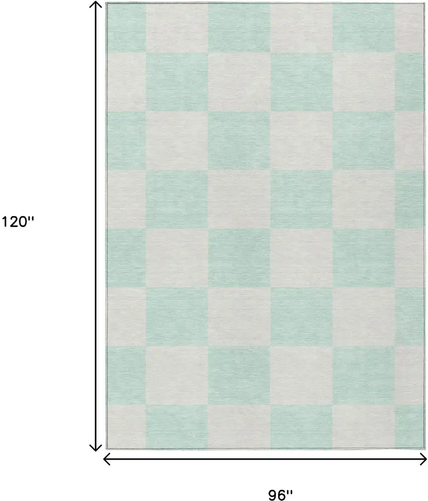 Mint Green And Ivory Geometric Washable Indoor Outdoor Area Rug Photo 3