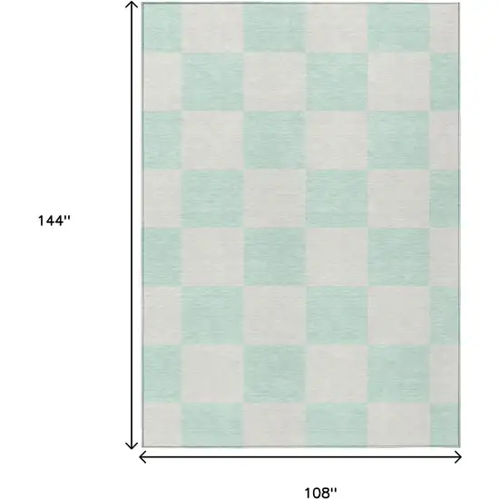 Mint Green And Ivory Geometric Washable Indoor Outdoor Area Rug Photo 3