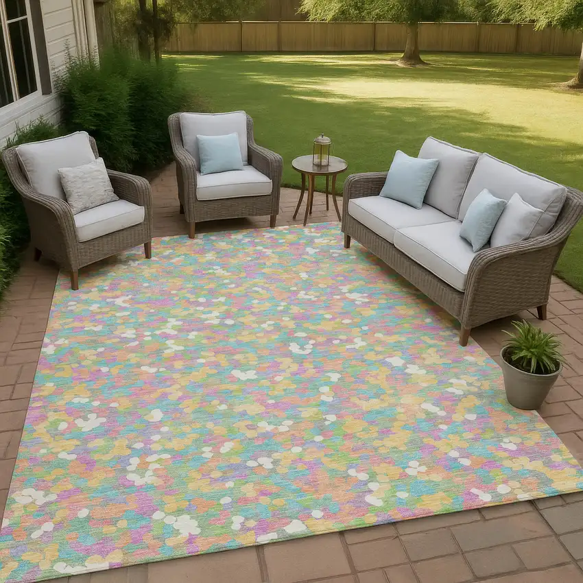 Mint Green And Ivory Geometric Washable Indoor Outdoor Area Rug Photo 4