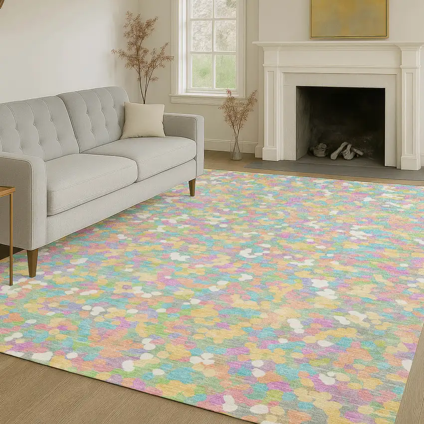 Mint Green And Ivory Geometric Washable Indoor Outdoor Area Rug Photo 6