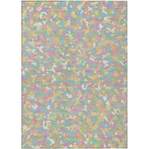 Photo of Mint Green And Ivory Geometric Washable Indoor Outdoor Area Rug