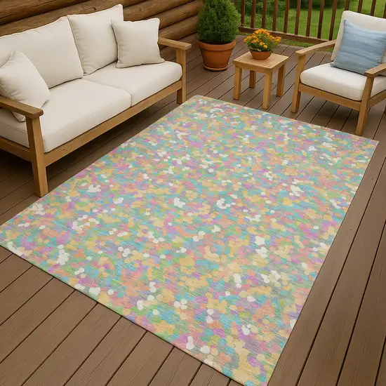 Mint Green And Ivory Geometric Washable Indoor Outdoor Area Rug Photo 7