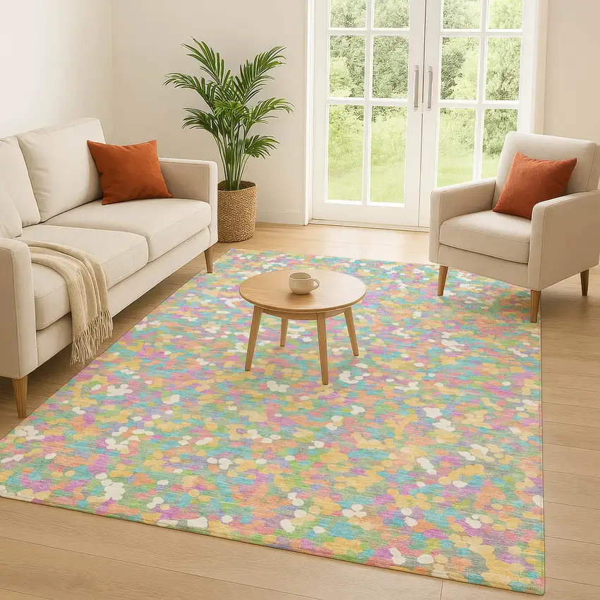 Mint Green And Ivory Geometric Washable Indoor Outdoor Area Rug Photo 5