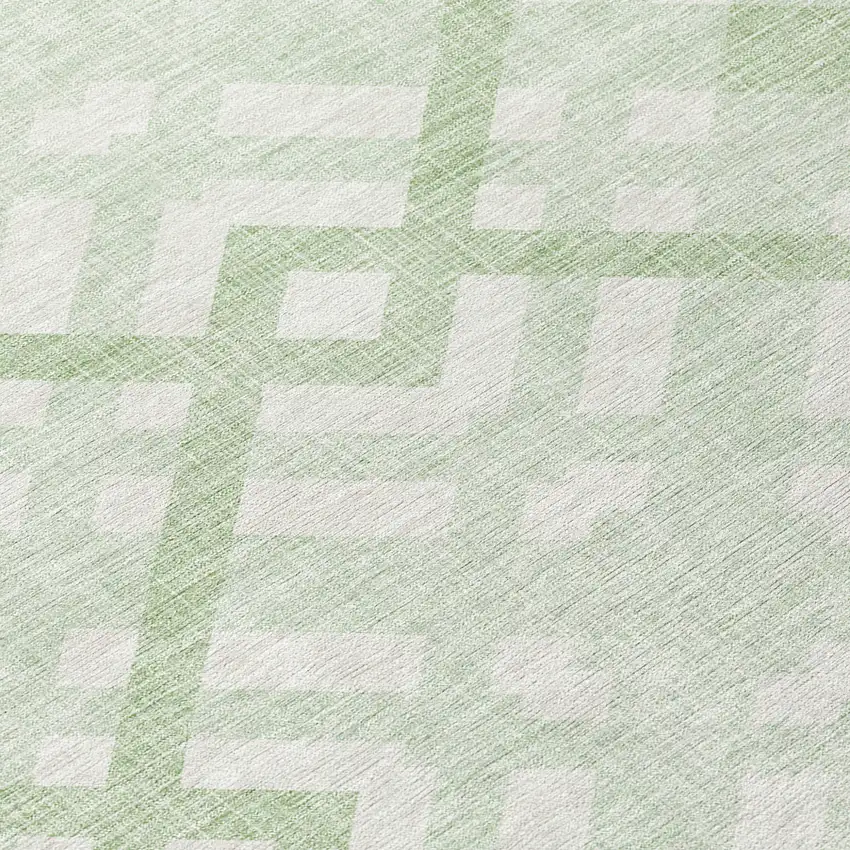 Mint Green And Ivory Geometric Washable Indoor Outdoor Area Rug Photo 6