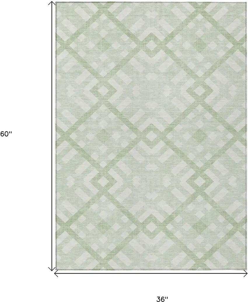 Mint Green And Ivory Geometric Washable Indoor Outdoor Area Rug Photo 3