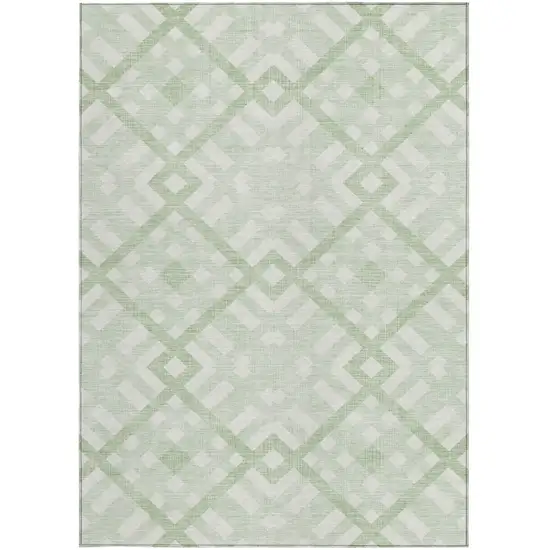 Mint Green And Ivory Geometric Washable Indoor Outdoor Area Rug Photo 5