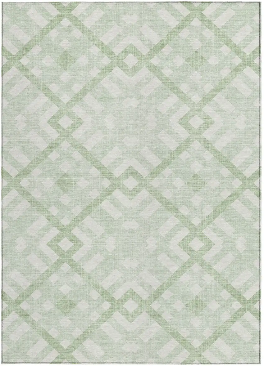Mint Green And Ivory Geometric Washable Indoor Outdoor Area Rug Photo 5